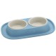 Georplast Soft Touch Double Bowl for Pets – Blue Non-Slip Dual Feeding Station with Removable 2 x 460ml Bowls | Easy-Clean Plastic Food & Water Bowl Set for Cats and Dogs