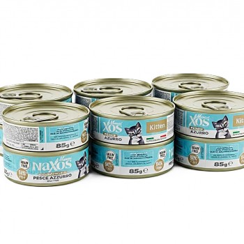 Naxos Kitten Grain Free Monoprotein Oily Fish Mousse Wet Cat Food 85g x 12 Pack Complete Nutrition for Kittens 3-12 Months with 94% Blue Fish Omega 3 Salmon Oil Spirulina & Pomegranate