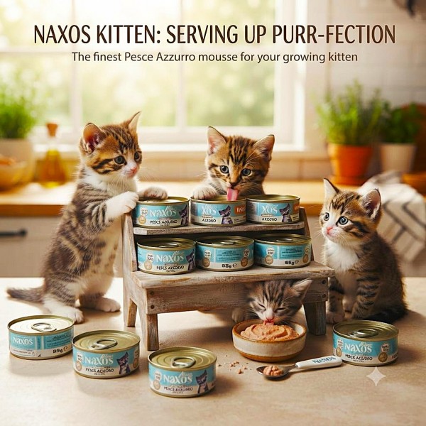Naxos Kitten Grain Free Monoprotein Oily Fish Mousse Wet Cat Food 85g x 12 Pack Complete Nutrition for Kittens 3-12 Months with 94% Blue Fish Omega 3 Salmon Oil Spirulina & Pomegranate