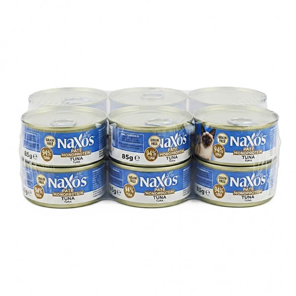 Naxos Grain Free Adult Sterilised Cat Wet Food Tuna Pate 85g x 12 Cans | Monoprotein Tuna Recipe with Pomegranate Spirulina Algae & Salmon Oil | Premium Italian Complete Cat Food for Sensitive Cats