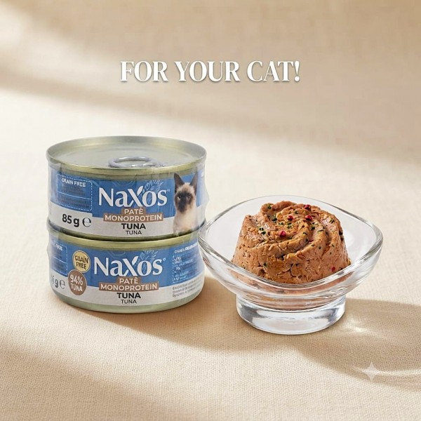 Naxos Grain Free Adult Sterilised Cat Wet Food Tuna Pate 85g x 12 Cans | Monoprotein Tuna Recipe with Pomegranate Spirulina Algae & Salmon Oil | Premium Italian Complete Cat Food for Sensitive Cats