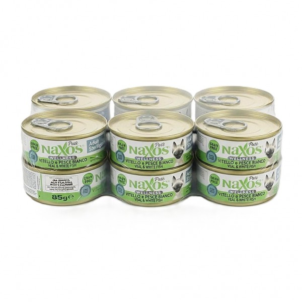 Naxos Cat Grain Free Adult Sterilight Veal & White Fish Pate Wet Cat Food 85g x 12 Cans (1 Box) for Sterilized & Neutered Cats with Salmon Oil, Pomegranate & Spirulina, Made in Italy