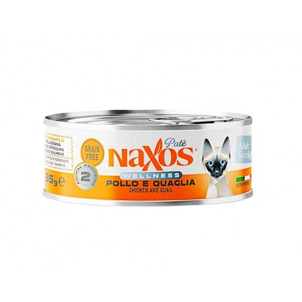 Naxos Wellness Adult Sterilised Cat Food Pate Chicken & Quail Grain Free Wet Food with Pomegranate Spirulina Algae Salmon Oil for Neutered Cats 12 x 85g Cans
