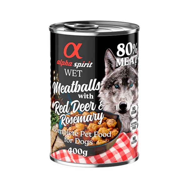 Alpha Spirit Meatballs with Red Deer & Rosemary Wet Dog Food 400g x 6 Cans, Complete Grain Free Adult Dog Food with 80% Fresh Chicken Pork and Venison, Natural Vegetables and Essential Vitamins Alpha Spirit Meatballs with Red Deer & Rosemary Wet Dog Food 400g x 6 Cans, Complete Grain Free Adult Dog Food with 80% Fresh Chicken Pork and Venison, Natural Vegetables and Essential Vitamins