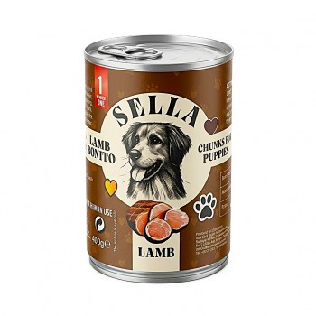 SELLA Lamb & Bonito Chunks in Gravy Wet Puppy Food, 400g Single Can, Puppy Dog Food with Vitamins A, D3 & E, Made in Turkey