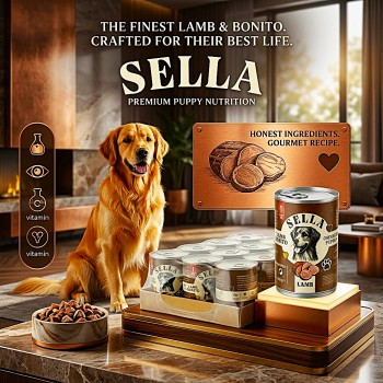 SELLA Lamb & Bonito Chunks in Gravy Wet Puppy Food, 12 Cans x 400g (4.8kg), Puppy Dog Food with Vitamins A, D3 and E, No Artificial Dyes or Preservatives, Made in Turkey