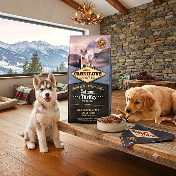 Carnilove Salmon & Turkey Puppy Dog Food 12kg | Grain Free & Potato Free Complete Dry Food for Puppies of All Breeds 1-12 Months | High Protein Formula with Omega 3 for Healthy Growth and Development