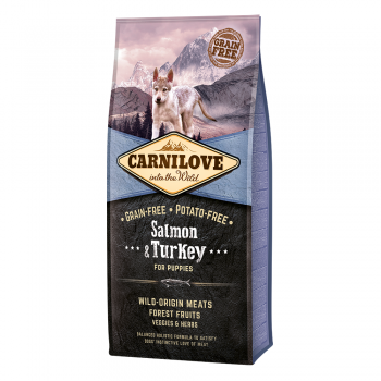 Carnilove Salmon & Turkey Puppy Dog Food 12kg | Grain Free & Potato Free Complete Dry Food for Puppies of All Breeds 1-12 Months | High Protein Formula with Omega 3 for Healthy Growth and Development