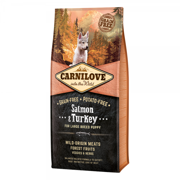 Carnilove Salmon & Turkey Large Breed Puppy Dog Food 12kg Grain Free Potato Free Complete Nutrition for Large Breed Puppies 3 to 30 Months Adult Weight 25kg+