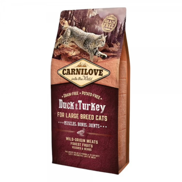 Carnilove Duck & Turkey Large Breed Adult Cat Food 6kg Grain Free Potato Free Complete Nutrition for Maine Coon Ragdoll and Large Cats