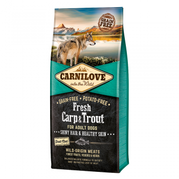 Carnilove Fresh Carp & Trout Adult Dog Food 12kg Grain Free Potato Free Fish Recipe with Fresh Carp Trout & Salmon High Protein Complete Nutrition with Omega 3 EPA DHA for Skin Coat and Joint Health for Adult Dogs of All Breeds