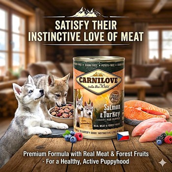 Carnilove Puppy Wet Dog Food Salmon & Turkey 400g – Grain-Free High Protein Paté, Complete Nutrition for Puppies (1–12 Months), Omega 3 for Brain, Skin & Coat, Sensitive Digestion Support