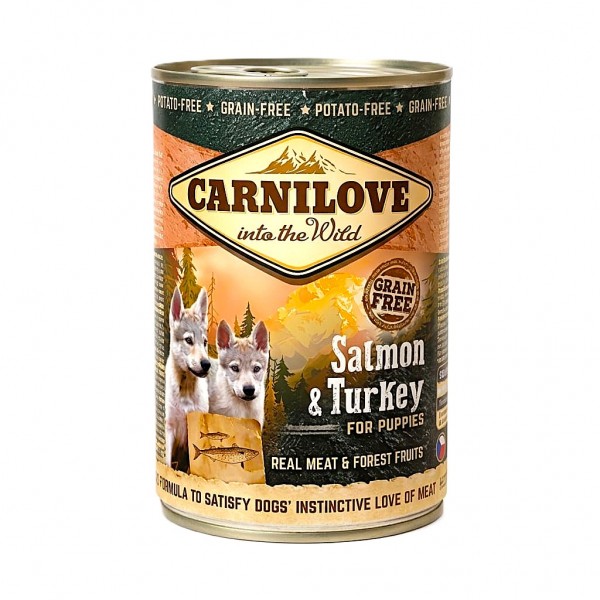 Carnilove Puppy Wet Dog Food Salmon & Turkey 400g – Grain-Free High Protein Paté, Complete Nutrition for Puppies (1–12 Months), Omega 3 for Brain, Skin & Coat, Sensitive Digestion Support