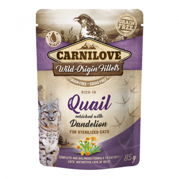 Carnilove Quail Enriched With Dandelion For Sterilized Cats (24x85g) Carnilove Quail Enriched With Dandelion For Sterilized Cats (24x85g)