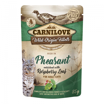 Carnilove Pheasant Enriched With Raspberry Leaves For Adult Cats (24x85g) Carnilove Pheasant Enriched With Raspberry Leaves For Adult Cats (24x85g)