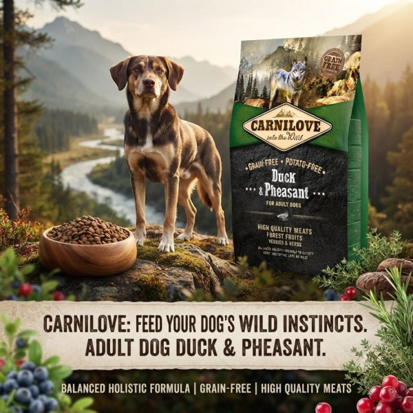 Carnilove Duck & Pheasant for Adult Dogs 4kg | Grain-Free & Potato-Free Dry Dog Food | Complete Nutrition for Adult Dogs of All Breeds | High Protein Formula with Salmon Oil, Fruits & Herbs