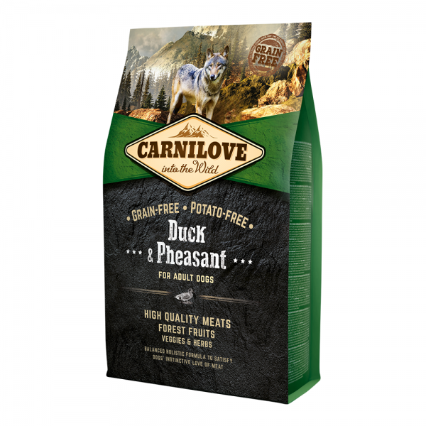 Carnilove Duck & Pheasant for Adult Dogs 4kg | Grain-Free & Potato-Free Dry Dog Food | Complete Nutrition for Adult Dogs of All Breeds | High Protein Formula with Salmon Oil, Fruits & Herbs