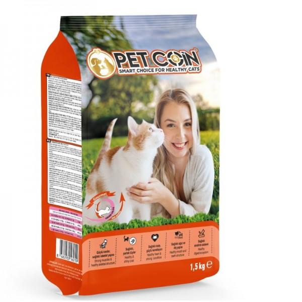 Petcoin Adult Cat Gourmet Chicken, Salmon & Lamb Dry Cat Food 1.5kg – High Protein Complete Nutrition for Adult Cats