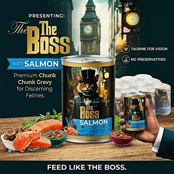 The Boss with Salmon Wet Cat Food for Adult Cats, 12 x 400g Cans (4.8kg), Real Salmon Chunks, Complete & Balanced Nutrition, Taurine for Vision Support, Healthy Skin & Coat Care
