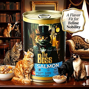 The Boss with Salmon Wet Cat Food for Adult Cats, 400g Can, Real Salmon Chunks, Complete & Balanced Nutrition, Taurine for Vision Support, Healthy Skin & Coat Care, Premium Wet Cat Food