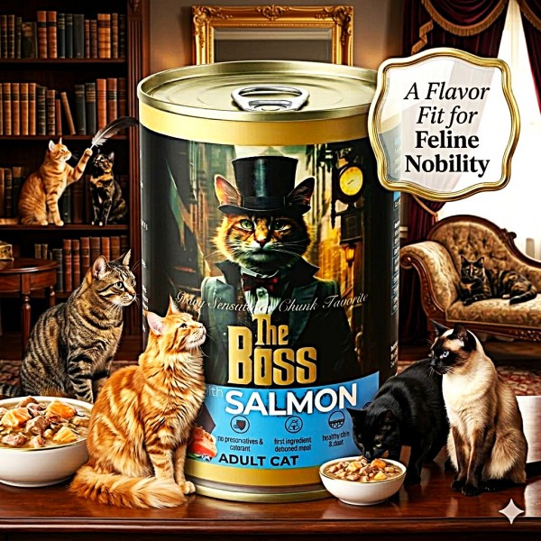 The Boss with Salmon Wet Cat Food for Adult Cats, 400g Can, Real Salmon Chunks, Complete & Balanced Nutrition, Taurine for Vision Support, Healthy Skin & Coat Care, Premium Wet Cat Food
