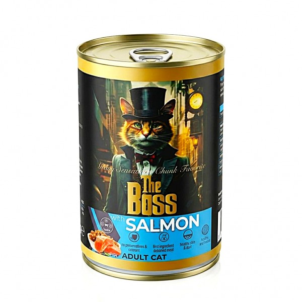 The Boss with Salmon Wet Cat Food for Adult Cats, 400g Can, Real Salmon Chunks, Complete & Balanced Nutrition, Taurine for Vision Support, Healthy Skin & Coat Care, Premium Wet Cat Food