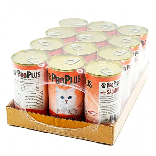 Pro Plus Premium Adult Wet Cat Food Salmon Chunks in Gravy, Complete and Balanced Cat Food with Taurine and Vitamins, 400g x 12 Cans, 4.8kg Multipack