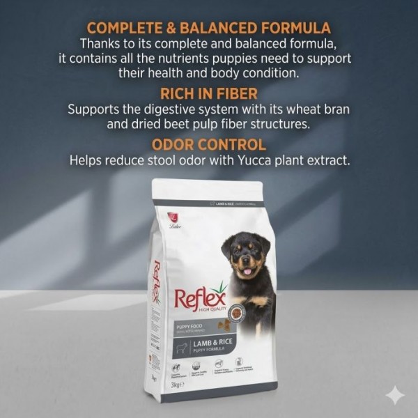 Reflex High Quality Lamb & Rice Dry Puppy Food 15kg | Complete & Balanced Dog Food for Puppies | High Protein with Lamb, Omega 3 & 6, Prebiotics, Vitamins & Minerals for Healthy Growth, Skin & Coat