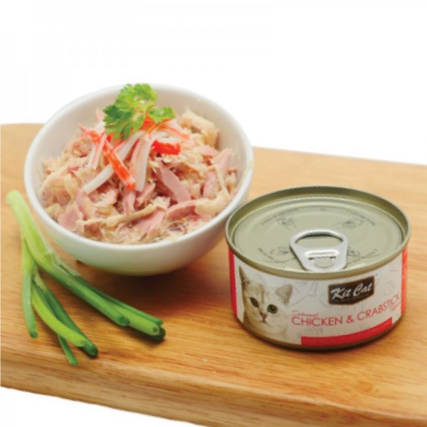 Kit Cat Deboned CHICKEN & CRABSTICK Toppers CAN( 80g )  For Cat
