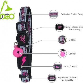 DOCO® Reflective Cat Collar - Printed Pattern, 1.0 X 19-31cm(XS) Red For Cat & Small Dog
