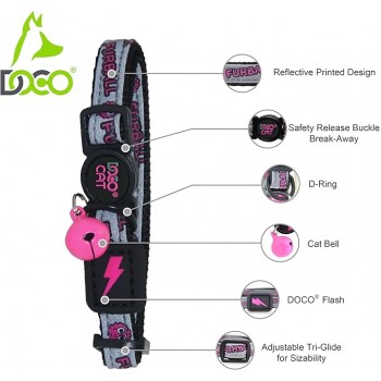DOCO® Reflective Cat Collar - Printed Pattern, 1.0 X 19-31cm(XS) Red For Cat & Small Dog