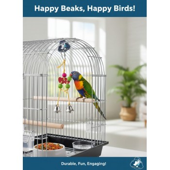 Pets Club Natural Wooden Bird Toy With Bell – Hanging Chew & Swing Toy for Parrots, Cockatiels, Parakeets & Caged Birds | Colorful Wooden Beads, Blocks, Cotton Rope & Metal Bells | Mental Stimulation & Playtime Activity | H-17 cm x W-5 cm