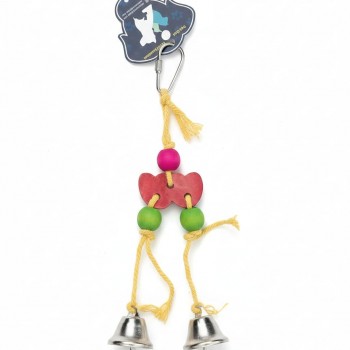 Pets Club Natural Wooden Bird Toy With Bell – Hanging Chew & Swing Toy for Parrots, Cockatiels, Parakeets & Caged Birds | Colorful Wooden Beads, Blocks, Cotton Rope & Metal Bells | Mental Stimulation & Playtime Activity | H-17 cm x W-5 cm