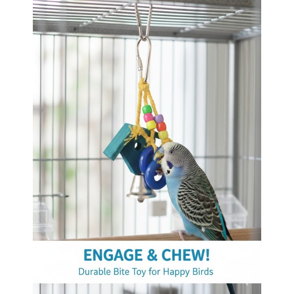 Pets Club Natural Wooden Bird Toy with Bell for Small & Medium Birds – Chewable Hanging Cage Toy with Natural Wood, Colorful Beads & Rope – Supports Chewing, Climbing, Foraging & Mental Stimulation – Easy Hook Attachment – 10 cm x 5 cm Pets Club Natural Wooden Bird Toy with Bell for Small & Medium Birds – Chewable Hanging Cage Toy with Natural Wood, Colorful Beads & Rope – Supports Chewing, Climbing, Foraging & Mental Stimulation – Easy Hook Attachment – 10 cm x 5 cm