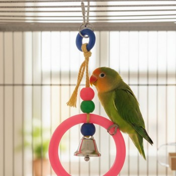 Pets Club Plastic Bird Toy with Bell – H 17 cm × W 8 cm | Ring Beller Hanging Toy for Small to Medium Birds