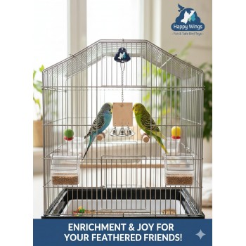 Pets Club Leather Bird Toy With Bell – Hanging Leather & Chain Toy for Small Parrots, Budgies, Cockatiels | Interactive Cage Toy for Entertainment, Boredom Relief & Play H-25 cm W-8 cm