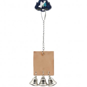 Pets Club Leather Bird Toy With Bell – Hanging Leather & Chain Toy for Small Parrots, Budgies, Cockatiels | Interactive Cage Toy for Entertainment, Boredom Relief & Play H-25 cm W-8 cm