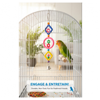 Pets Club Plastic Bird Toy with Bell – H 37 cm × W 8 cm, Colorful Rings & Beads for Small to Medium Birds