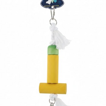 Pets Club Natural Wooden Bird Toy With Bell – Hanging Cage Toy for Small, Medium & Large Birds, Chew & Climb Play Accessory, Multi-Level Wooden Blocks with Cotton Rope & Metal Chime, Mental Stimulation & Anti-Boredom Bird Toy, 22 cm x 5 cm