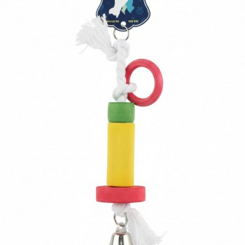 Pets Club Natural Wooden Bird Toy with Bell – Hanging Chew & Climb Toy for Medium to Large Birds | Macaws, Cockatoos, Parrots | Wooden Blocks, Rope & Bell for Exercise & Mental Stimulation