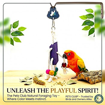 Pets Club Natural Foraging Bird Toy 30 cm Hanging Chew Toy for Parrots, Cockatiels & Budgies – Interactive Wooden & Cotton Cage Activity Toy for Mental Stimulation, Beak Exercise & Enrichment