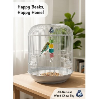 Pets Club Natural Wooden Bird Toy 30cm Hanging Chew Toy with Bell for Budgies Parakeets Parrots Colorful Wooden Blocks Cage Toy for Beak Grinding Play Exercise Stimulation