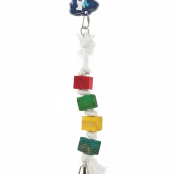 Pets Club Natural Wooden Hanging Bird Toy 27 cm – Colorful Wooden Block & Rope Cage Toy with Bell for Budgies, Parakeets, Cockatiels & Small to Medium Pet Birds | Chewing, Climbing, Mental Stimulation & Boredom Relief Enrichment Toy
