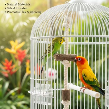 Pets Club Natural Wooden Flamingo Parrot Toy H-38 cm W-8 cm – Bird Hanger Swing Toy with Cotton Rope & Wood | Promotes Chewing, Play & Mental Stimulation for Parrots