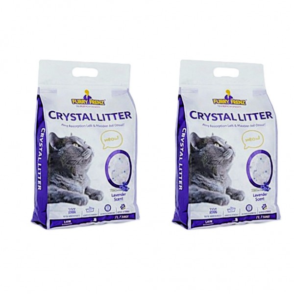 FURRY FRENZ Crystal Cat Litter 7L (3kg) x 2 Pack – Total 14L (6kg) | Silica Gel Cat Litter for Kittens & Adult Cats | Lavender Scent | High Absorbency & Odour Control