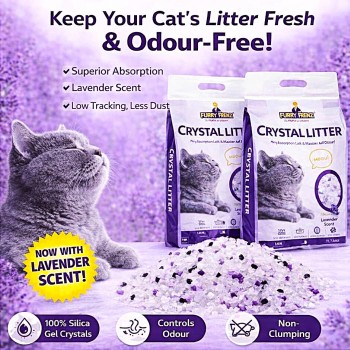 FURRY FRENZ Crystal Cat Litter 7L (3kg) x 2 Pack – Total 14L (6kg) | Silica Gel Cat Litter for Kittens & Adult Cats | Lavender Scent | High Absorbency & Odour Control