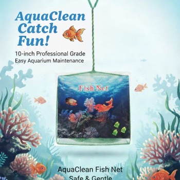 Pets Club AquaClean Aquarium Fish Net 10 Inch – Soft Fine Mesh Fish Catcher for Freshwater & Saltwater Tanks, Safe Fish Transfer & Debris Cleaning