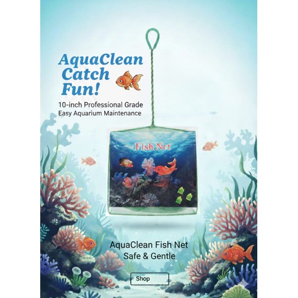 Pets Club AquaClean Aquarium Fish Net 10 Inch – Soft Fine Mesh Fish Catcher for Freshwater & Saltwater Tanks, Safe Fish Transfer & Debris Cleaning