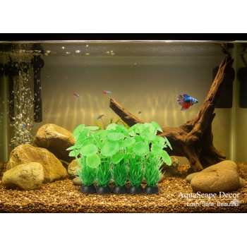 Aquarium Plastic Plant P304 W2.5×H10 cm – Artificial Green Aquarium Plants with Ceramic Base, Fish-Safe Decoration for Freshwater & Saltwater Tanks (10 Pcs/Pack)