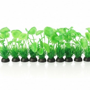 Aquarium Plastic Plant P304 W2.5×H10 cm – Artificial Green Aquarium Plants with Ceramic Base, Fish-Safe Decoration for Freshwater & Saltwater Tanks (10 Pcs/Pack)